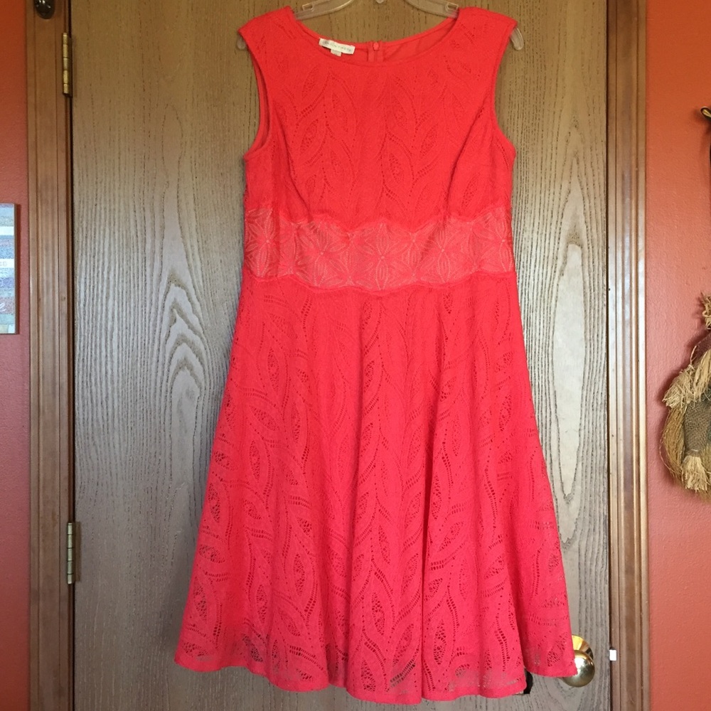 London Times Coral Soft Lace Dress